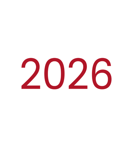 Texte “2026” affiché en rouge sur un fond neutre